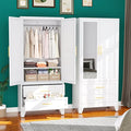 Metal Armoire Wardrobe Closet, 71 "Metal Clothing Storage Cabinet with Mirror and Adjustable Shelves, Household Steel Wardrobe Storage Cabinet with 2 Drawers and Hanging Rod(Armoire-White)