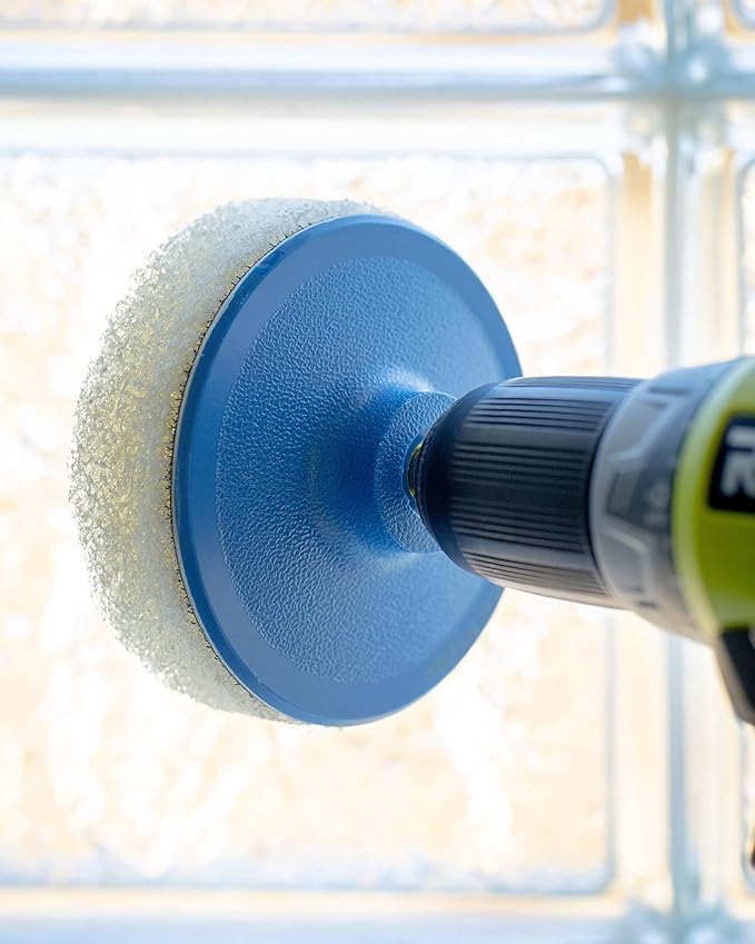 Bring It On Cleaner Hard Water Stain Remover for Glass, Soap Scum remover for Shower glass, Fiberglass, Windows, Tile and Grout Cleaner, Water Spot Remover for Glass Includes Scrubbing Drill Pads