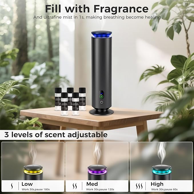Hotel Scent Diffuser Starter Kit - 1000 Square Feet, 7 Ambient Light Settings, Includes 5 Essential Oils for Hotel Aromatherapy, Hotel Scent Diffuser,for Hotels, Homes, and Large Rooms