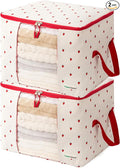 Canvas Storage Bags Designer Organizer 2 Pack – Seasonal Storage for Sweaters, Blankets, Linens & Garments – Foldable Design with Zip & Window, Moth-Proof Space Saver, Strawberry Print