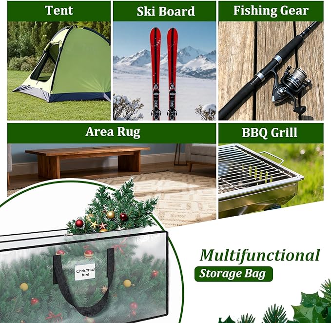 Christmas Tree Storage Bag 7.5 ft, Heavy Duty Clear Tree Bag for Storage with Sturdy Zipper and Handles, Waterproof Xmas Tree Storage Bag for Various Scene Storage and Moving