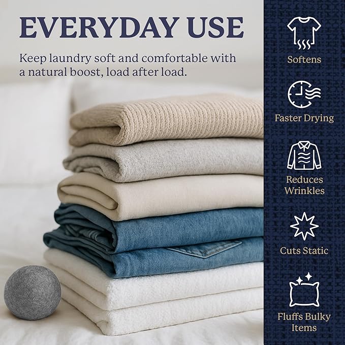 Farberware Wool Dryer Balls 4 Pack – Reusable 100% Wool Balls for Dryer – Natural Fabric Softener for Laundry, Towels & Bedding, Replaces Fabric Sheets & Liquid Softeners