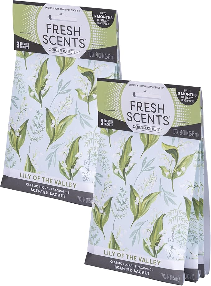 Fresh Scents Scented Sachets | Lily of The Valley | Home Fragrance | Long Lasting (Up to 6 Months) | Air Freshener for Closets, Drawers, & Cars | 6 Pack