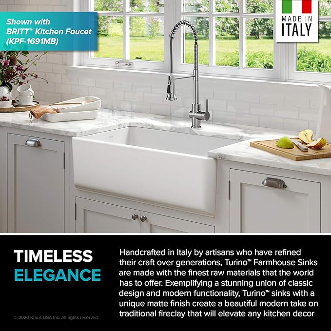 KRAUS Turino 33-inch Farmhouse Reversible Apron Front Fireclay Single Bowl Kitchen Sink in Matte White, KFR1-33MWH