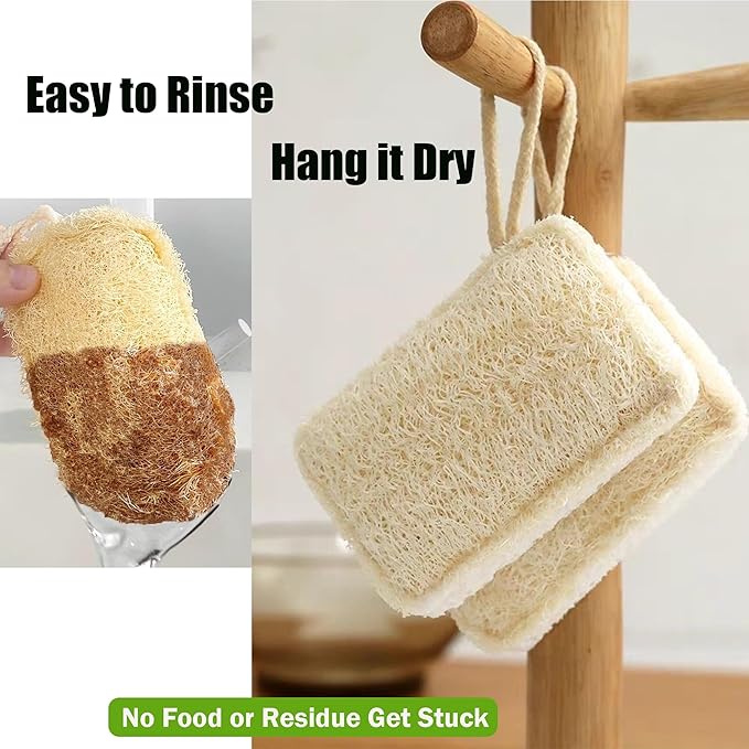 HONSVA Large Natural Dish Scrubber, Loofah Dishwashing Sponge (6 Pcs), No Scratch for Dish, Large Size 5.2"L*3.2"W, Loofah Plant Kitchen Eco-Scrubber, Zero Waste and Eco Friendly Sponges, Unbleached.
