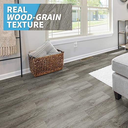 Art3d Peel and Stick Floor Tile Vinyl Wood Plank 12-Pack 18 Sq.Ft, Deep Gray, Rigid Surface Hard Core Easy DIY Self-Adhesive Flooring