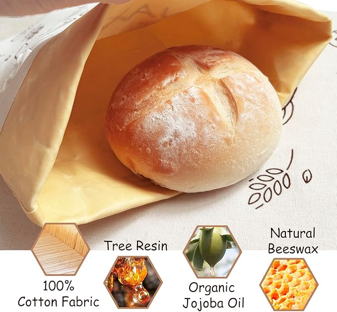 Reusable Beeswax Bread Bag - Bread Bags for Homemade Bread,Cotton Sourdough Bread Bags, Sourdough Storage Bag (2 Pack)