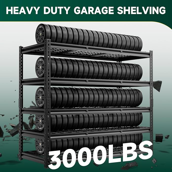 cynnda 5-Tier 60" W X 24" D X 72" H Storage Shelves 3000LBS Garage Shelving Metal Storage Racks and Shelving Adjustable Heavy Duty Shelf Units for Basement Industrial(Black)