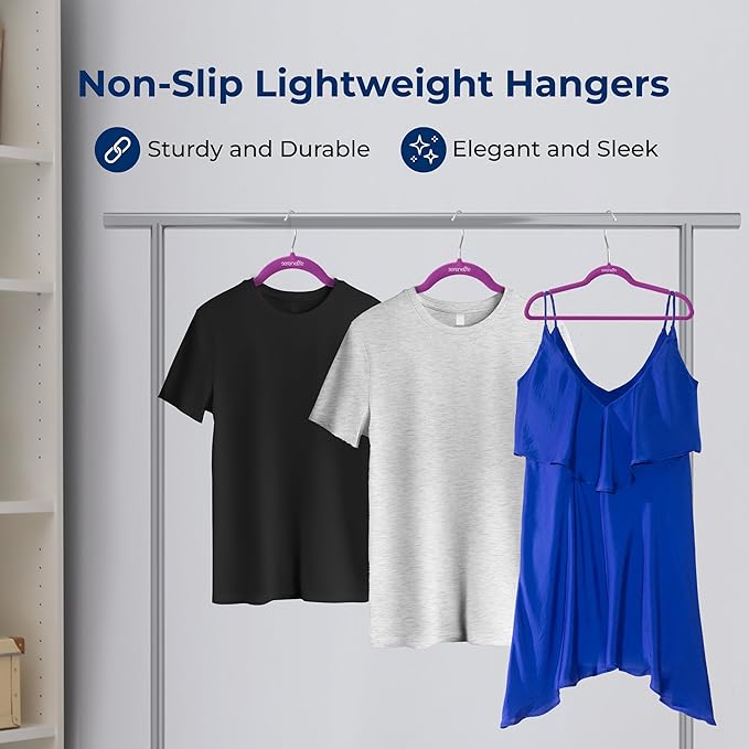 SereneLife 150 Pack Velvet Hangers - Non-Slip with 360° Swivel Hook - Ultra-Thin, Lightweight, Space-Saving, Felt Hangers for Shirts, Sweaters, Hoodies, Kids Clothes & Dresses