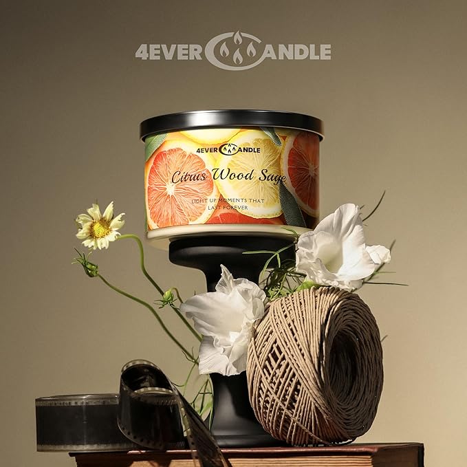 4EVER Scented Candles | 4-Wick 18oz Soy Wax Candle | Up to 50Hrs Clean Burn | Aromatherapy Candles for Home Scented | Gifts for Women & Mom, Citrus Wood Sage