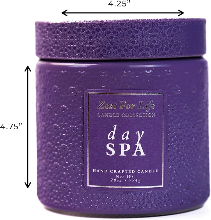 A Cheerful Giver - 28oz Large Scented Candle Jar with Lid- Zest for Life - 130 Hours of Burn Time, Gift for Women (Large, Day Spa)