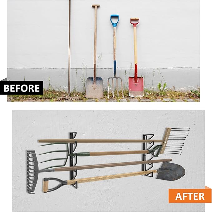 UNITEDPOWER Garden Tool Storage Rack，Wall Mounted Garage Organizer，Tool Utility Holder for Garden Equipment Shovel Rakes Brooms