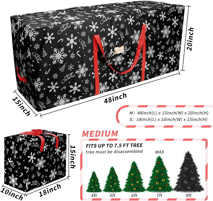 Christmas Tree Storage Bag 9ft (3pc Set), 600D Oxford Tear-proof Xmas Tree Bag, Fits Up to 9 Foot Artificial Trees, Reinforced Handles&Zippered&Durable, Holiday Decoration Storage Bags, Black