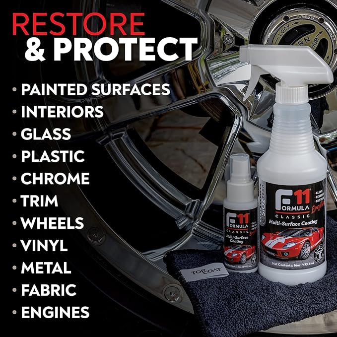TopCoat F11 Polish & Sealer for Cars, Bikes and More – Water-Based Alternative to Ceramic Wax - 16 oz F11 Kit with Travel Bottle and 2 Microfiber Towels