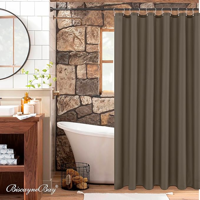 Biscaynebay Hotel Quality Fabric Shower Curtain Liners 72 Inch Width by 84 Inch Length, Taupe Water Resistant Bathroom Curtains, Rust Resistant Grommets Top Weighted Bottom Machine Washable
