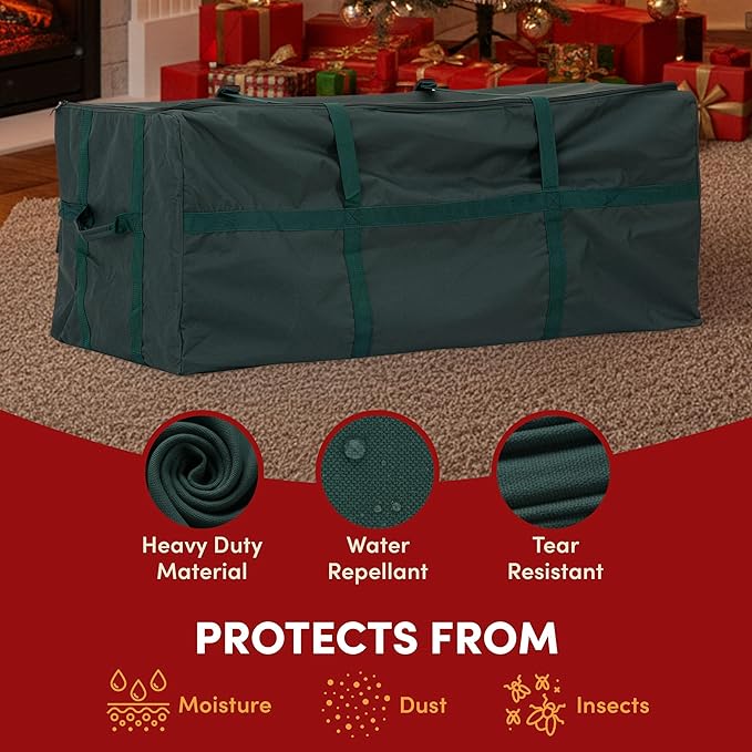 Elf Stor Heavy Duty Canvas Christmas Tree Storage Bag with Straps, fits up to 7.5 ft Tree, Green