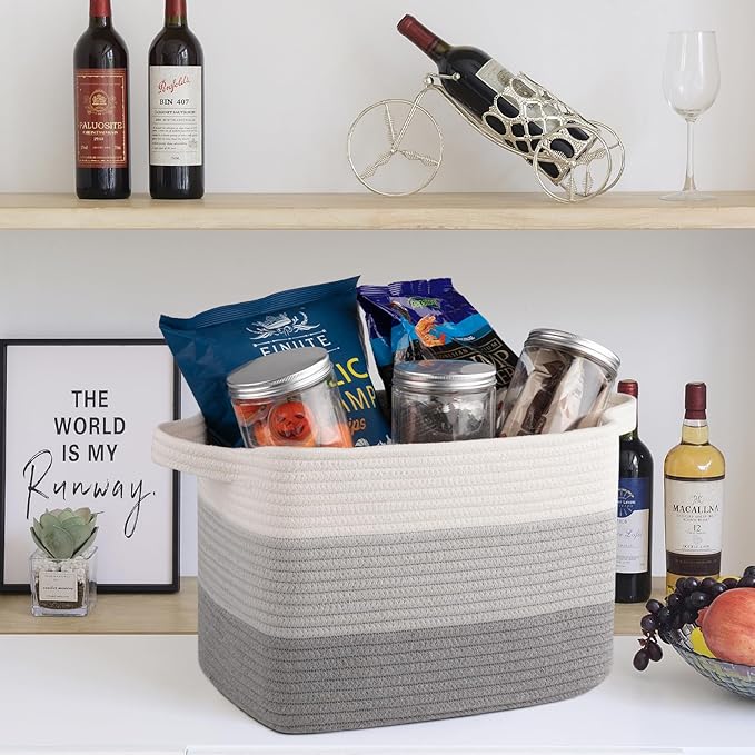 Storage Baskets for Organizing, Woven Baskets for Shelves, Rectangle Decorative Organizer for Storage Clothes, Toy, Books, Towels Nursery Bins 3 Pack (Gradient Grey, 15.75"x11.8"x9.85")
