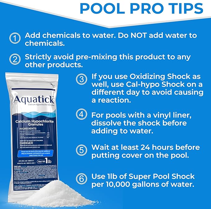 Pro-Grade Chlorine Pool Shock, 68% Cal-Hypo Granular Sanitizer, Prevents Bacteria & Algae, Restores Crystal Clear Water - Shock Treatment, Swimming Pool Chemical - 1lb