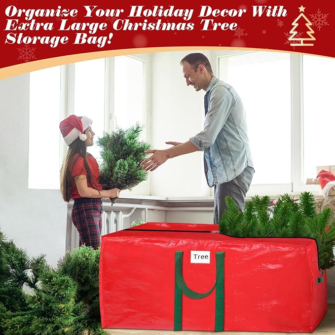 Christmas Tree Storage Bag 9 Ft With 2 Large Tinsel Garland Bags, Waterproof Material, Reinforced Handles & Dual Zipper (Red)