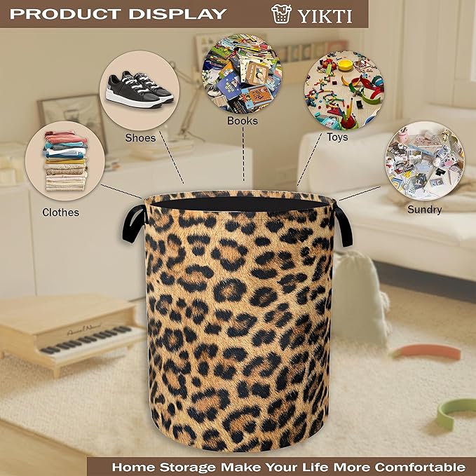 Laundry Hamper,Classic Leopard Laundry Basket,Wildlife Fur Print Portable Collapsible Laundry Room Organization Storage for Dorm Room,Nursery,Bathroom,Bedroom,16x20 Inch