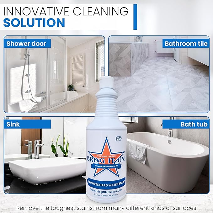 Bring It On Grout Cleaner, Hard Water Stain Remover, Remove Spots on Shower Door, Clean Tile, Fiberglass, Windows, Grout Lines Cleaner 16 Ounce