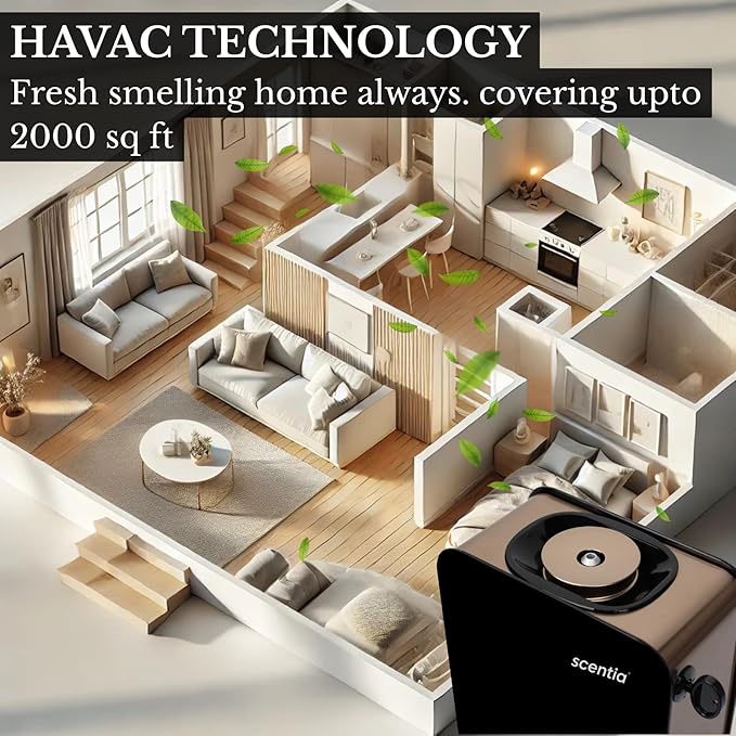 Smart Bluetooth HVAC System with App Control Scent Diffuser | Waterless Diffuser for Home, Office, Large Room, Studio, Yoga,| Coverage Upto 2000 Sq.ft | Scentia CASA SC 2000 Black