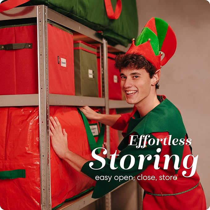 Christmas Tree Storage Bag - Stores 7.5 Foot Artificial Xmas Holiday Tree, Durable Waterproof Material, Zippered Bag, Carry Handles. Protects Against Dust, Insects and Moisture (Red)