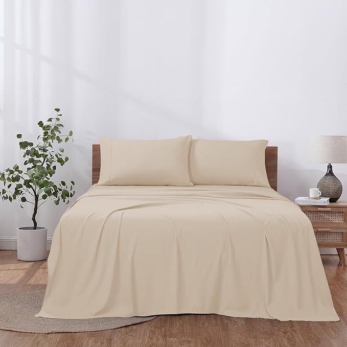 Modern Threads Soft Microfiber Solid Sheets - Luxurious Microfiber Bed Sheets - Includes Flat Sheet, Fitted Sheet with Deep Pockets, & Pillowcases Egg Shell King