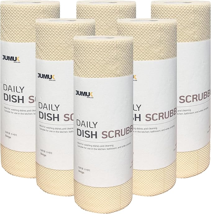 Jumuk Supplies Daily Dish Scrubber Sheet Non-Scratch Household Disposable Cleaning Sponges | Recyclable, Eco-Friendly & Perfect for Kitchen, Home Cleaning and Outdoor Use (6, Beige)