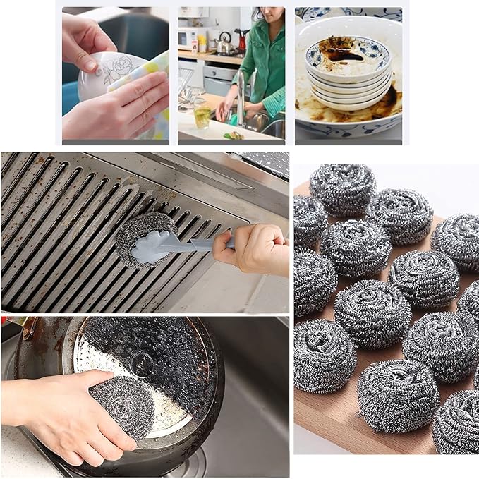 48 Pack Stainless Steel Scourers Sponges by XXJXING,Steel Wool scrubbers for stoves, pots, Cooker Hoods, etc. That are Difficult to Clean (48 Pack-10 Gram)