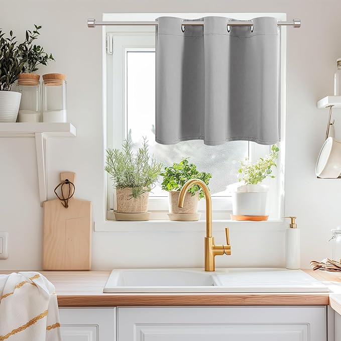 ChrisDowa Blackout Curtains 36 Inches Long for Living Room, Grommet Thermal Insulated Room Darkening Curtains for Bedroom (1 Panel Set, Light Grey, 52W x 36L)