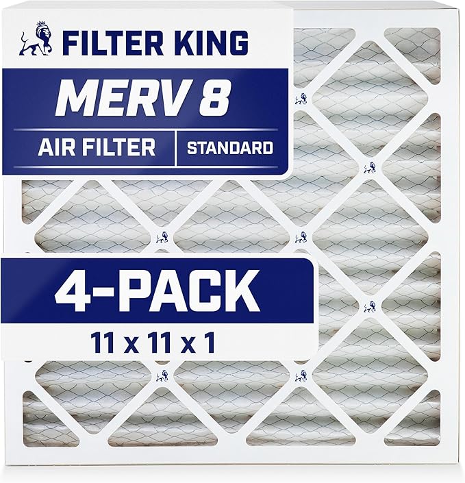 Filter King 11x11x1 Air Filter | 4-PACK | MERV 8 HVAC Pleated A/C Furnace Filters | MADE IN USA | Actual Size: 11 x 11 x .75"