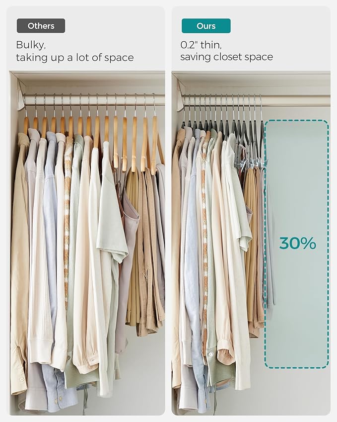 SONGMICS 20-Pack Pants Hangers, 16.7-Inch Long Velvet Hangers with Adjustable Clips, Heavy-Duty, Non-Slip Skirt Hangers, Space-Saving for Pants, Skirts, Coats, Dresses, Gray UCRF012G20