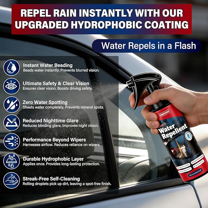 SHIELDOM Water Repellent Spray Car Windshield Rain Repellent Exterior Glass Treatment Waterproof Hydrophobic Coating for Clear Vision on Automotive Glass, Windows, Mirrors, Helmets 100ml/3.4fl oz