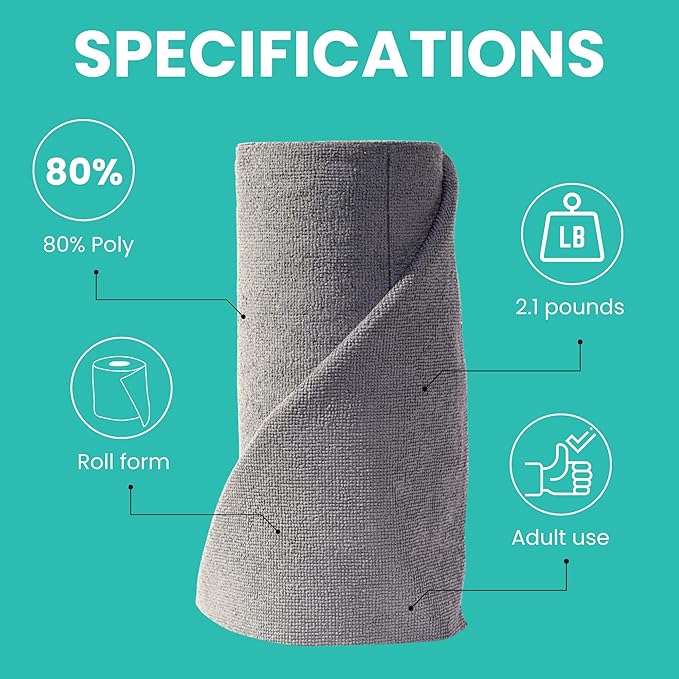 Microfiber Cleaning Cloth Roll Tearaway, 50 PCS Tear Away Towels, Reusable & Washable, Ultra Absorbent 12" x 5.5" Dish Rags for Car, Home, Kitchen, , 180 GSM Thickness, Paper Towel Alternative