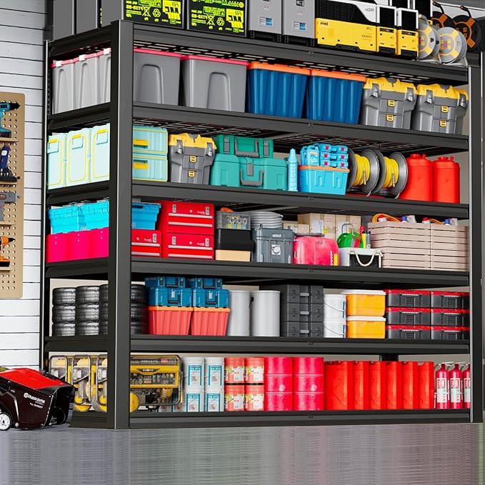 SKZNSA 65" Wide Heavy Duty Garage Shelving Units, 6-Tier Deep Storage Shelves,Black Metal Garage Shelves,Steel Shelf,Large Storage Rack,Industrial Shelving for Shop, 65" W x 24" D x84 H