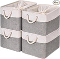 HOdo Home Fabric Storage Bin with Drawstring Closure and 2 Bold Handles, Collapsible Large Canvas Storage Baskets for Organizing Shelf Nursery Home Closet (White&Grey, 15.8L×11.8W×9.5H - 4Pack)