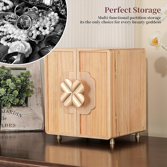 Jewelry Box for Women Girls, Wooden Jewelry Box Organizer Functional With Drawers, 5 Layers Jewelry Organizer for Earring, Ring, Necklace, Bracelets