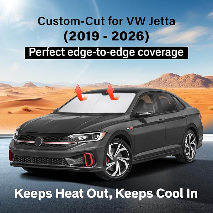 for Volkswagen Jetta 2019-2026 Windshield Sunshade -EcoNour Sunshade 240T Polyester Material Cars Sun Visor Reflector Blocks UV Rays Foldable Sunshade Interior Protection Volkswagen Jetta Accessories