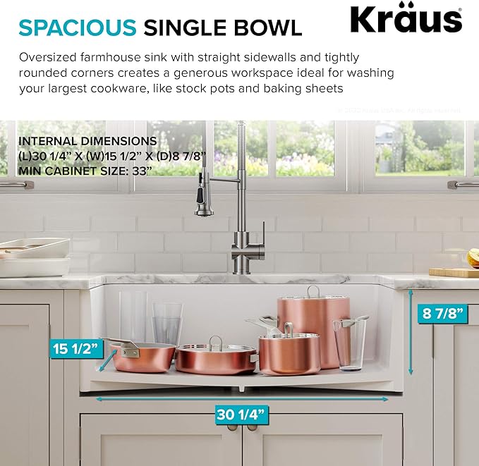 KRAUS Turino 33-inch Farmhouse Reversible Apron Front Fireclay Single Bowl Kitchen Sink in Matte White, KFR1-33MWH
