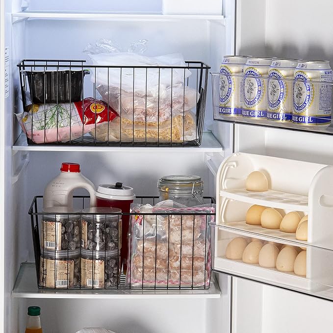Nprohuge Freezer Organizer Bins, Upright Freezer Baskets for 16, 17, 21 cu.ft Standup Freezer, Durable Freezer Organizer Fully Use Space Improve Air Circulate, 3Pcs, Black