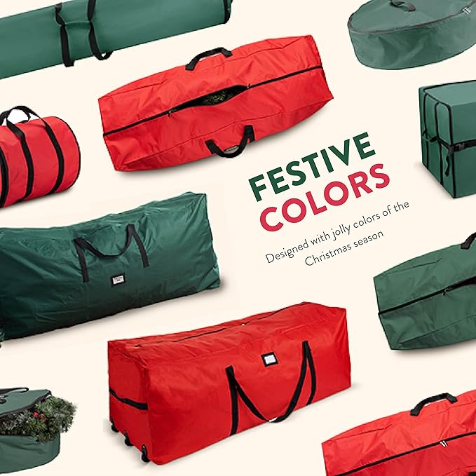 ZOBER Upright Christmas Tree Storage Bag With Drawstring Hem- Fits 9 Ft Trees - Oxford Waterproof Fabric Christmas Tree Bag For Storage Box For Xmas - Strong, Durable Straps & Handles - Green