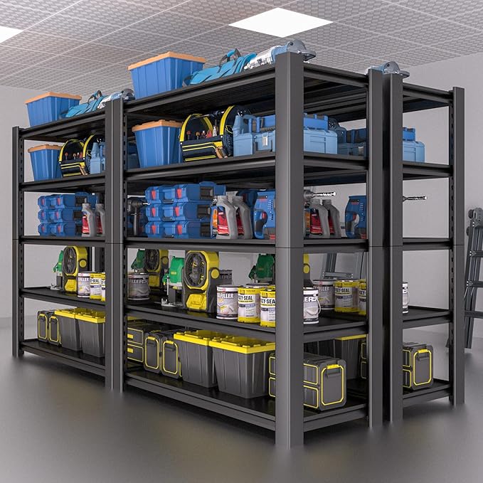 Nexvrtau 5-Tier Heavy Duty Garage Shelving Unit, 3000 LBS Capacity Metal Storage Rack 76" H x 60" W x 24" D, Adjustable Steel Shelves for Garage, Warehouse, Basement, Pantry, Workshop.3 Pack
