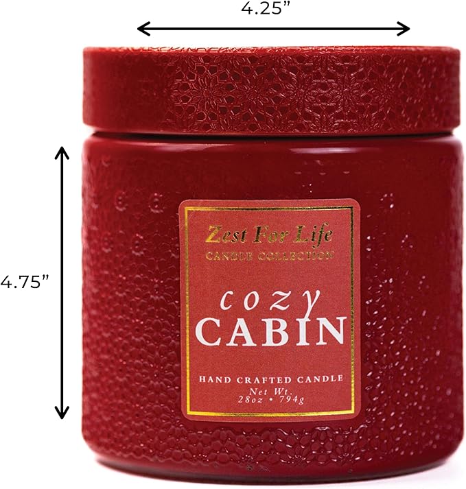 A Cheerful Giver - 28oz Large Scented Candle Jar with Lid- Zest for Life - 130 Hours of Burn Time, Gift for Women (Large, Cozy Cabin)