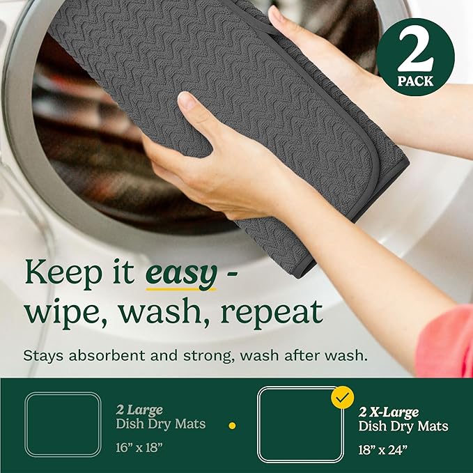 Cuisinart Dish Drying Mats for Kitchen Counter - (2) 18" x 24" Ultra Absorbent Dish Drying Mat XL - Foldable, Machine Washable, Fast Drying Dish Mat