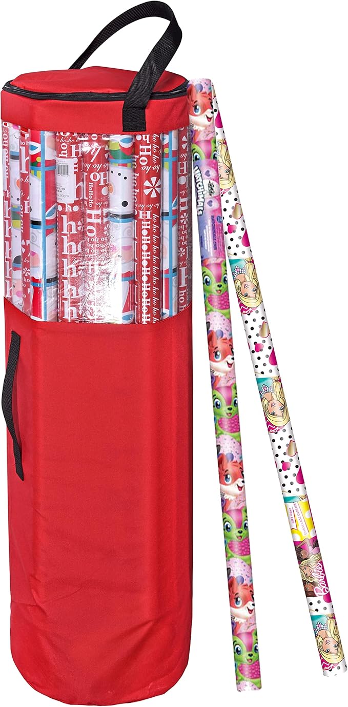 Primode Wrapping Paper Storage Bag | Wrapping Paper Organizer Under Bed for Storing Multiple Rolls of Gift Wrap, 42” Length Container Constructed of Durable 600D Oxford Material (Red)