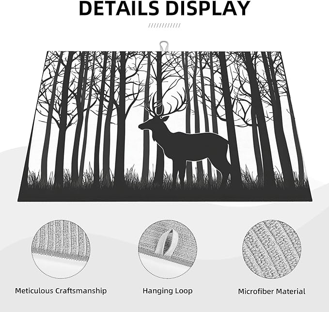 Deer Dish Drying Mat for Kitchen Counter Microfiber Super Absorbent Non-Slip Dish Drying Pad for Countertops Dishes Utensils Stylish Quick-Dry Machine Washable 18x24 Inch