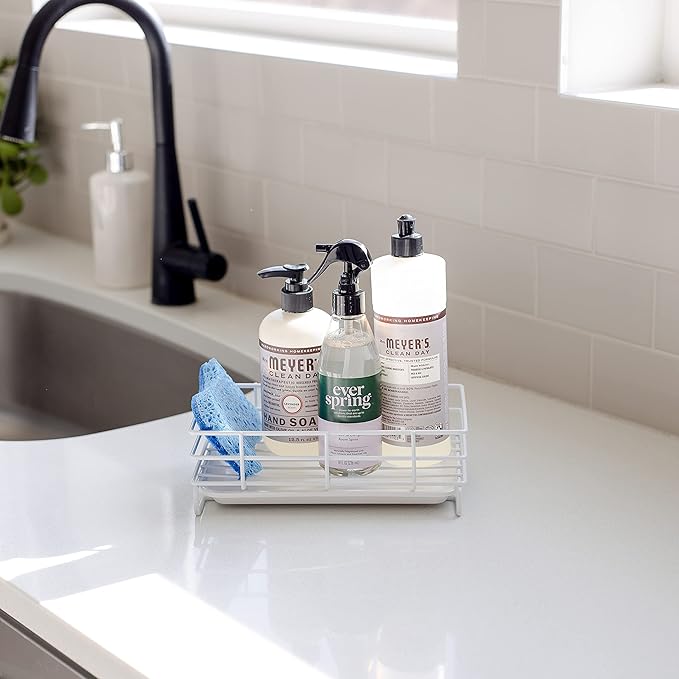 Handy Home Concepts Kitchen Sink Sponge Soap Holder For Countertop Large White Kitchen Soap Tray Sink Organizer