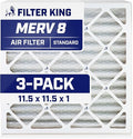 Filter King 11.5x11.5x1 Air Filter | 3-PACK | MERV 8 HVAC Pleated A/C Furnace Filters | MADE IN USA | Actual Size: 11.5 x 11.5 x .75"