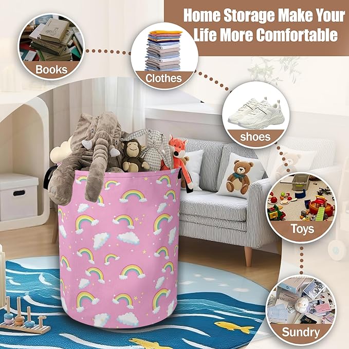 Cute Rainbow Star Cloud Laundry Baskets,Laundry Hamper,Storage Basket with Handles for Bathroom Bedroom College Dormitory Living Room Nursery Organizer 16"x20.8"